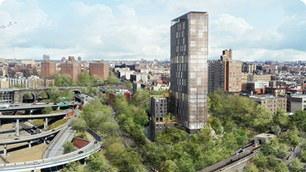Architectural rendering of Highbridge, currently under construction in the Bronx