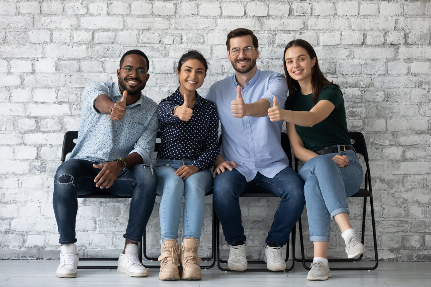 Applicants passed job interview getting position showing thumbs up