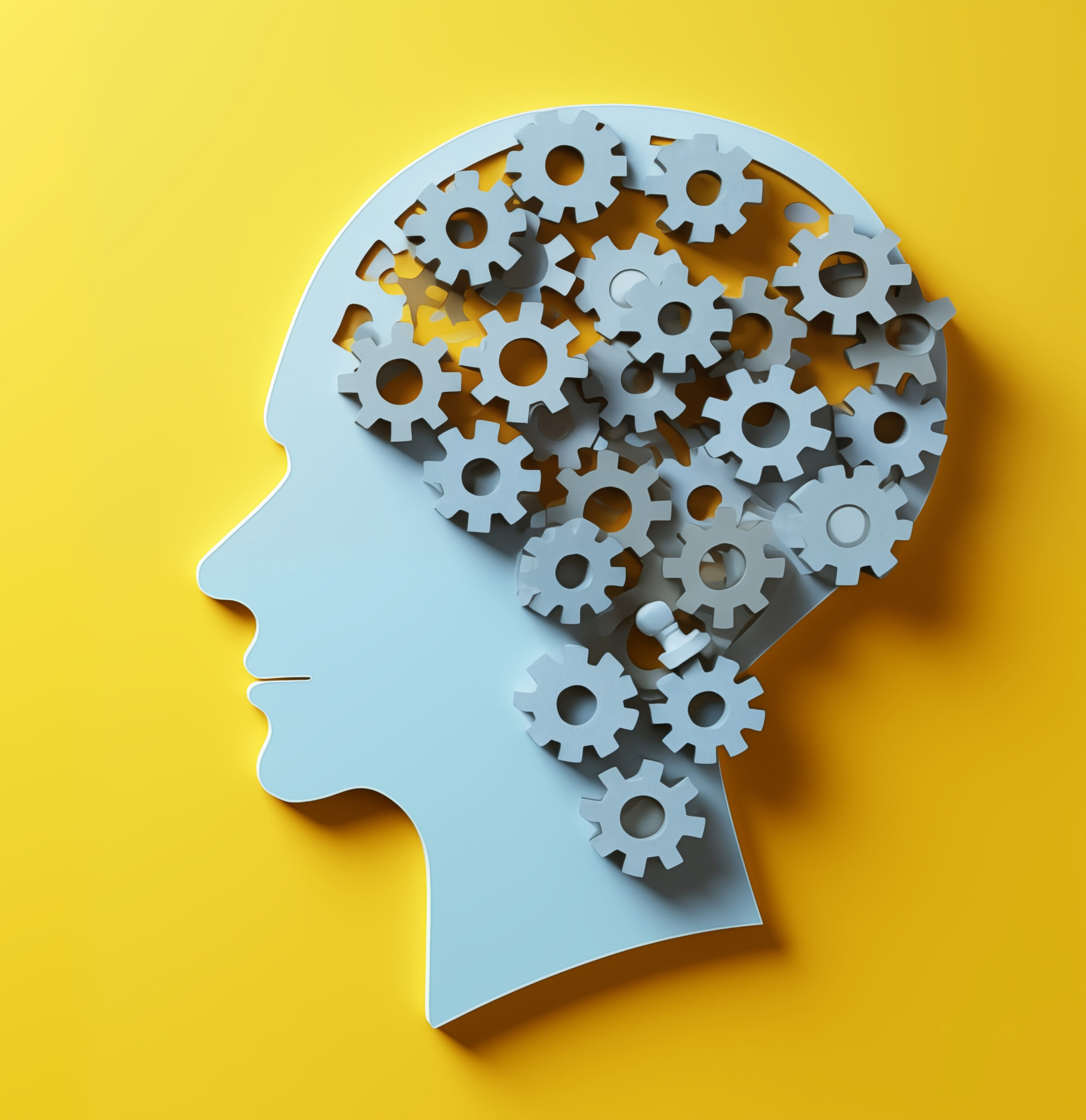 Human head or brain and jigsaw puzzle, cognitive psychology, men